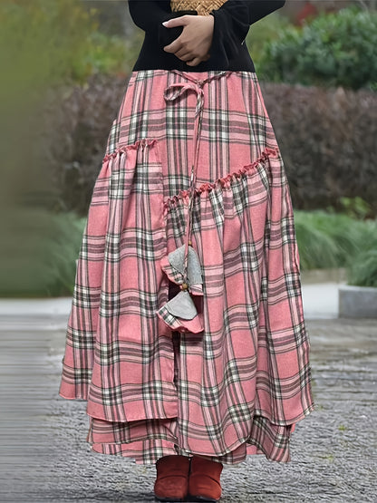 Victorian Gothic Handmade Fringe Plaid Skirt 2025 | Asymmetric Ruffle High-Waist Beach Skirt | Elastic Waist Multi-Layer Vacation Dress | Spring Summer Sweet Style Ladies Gift