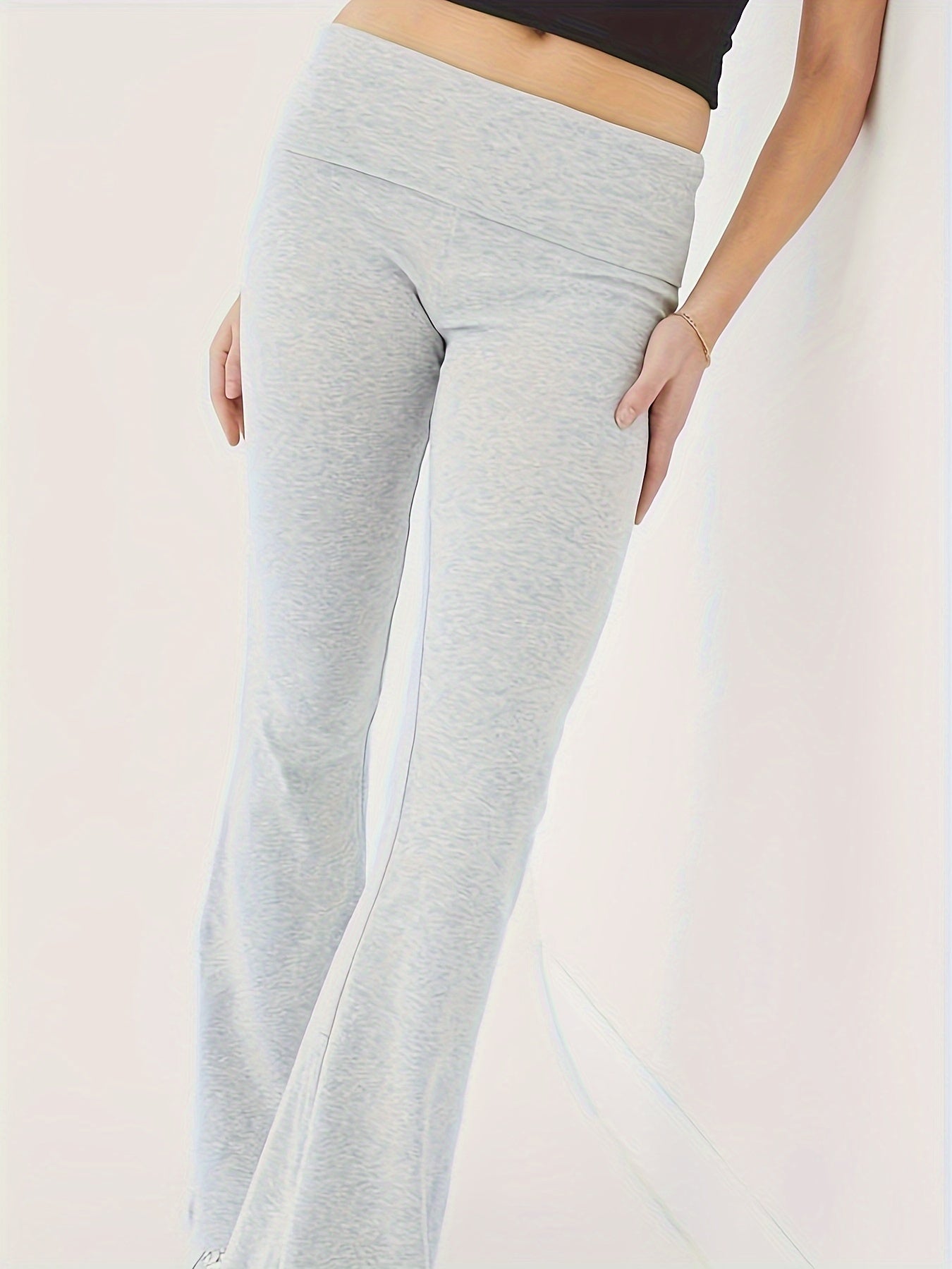 Casual Solid Color Slim Two-piece Pants Set, Short Sleeve Crew Neck T-shirt & Skinny Flared Leg Pants Outfits, Women'S Clothing