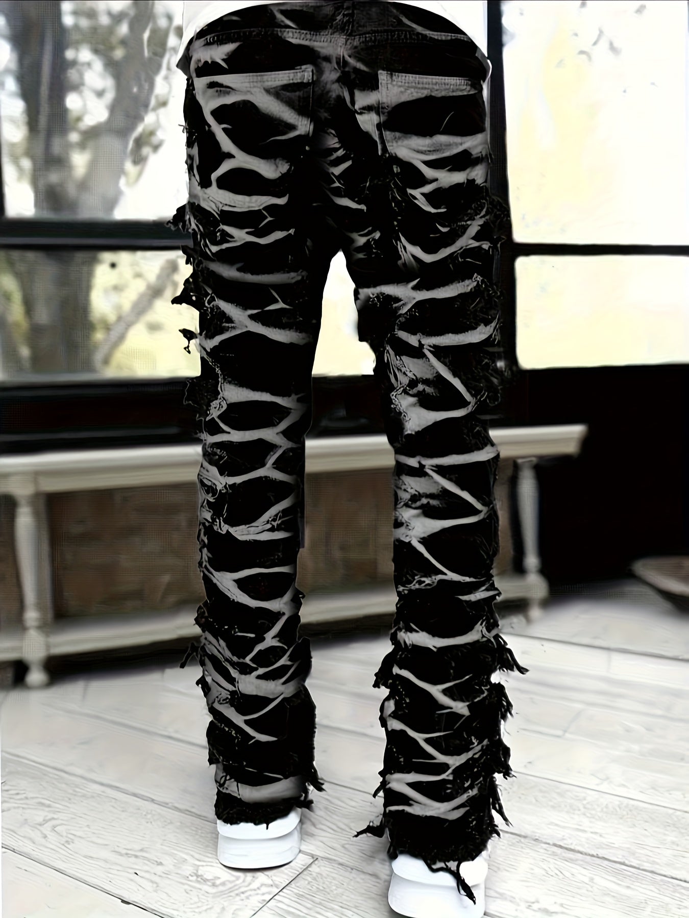 Men'S Star Print Fashion Layered Tassel Jeans