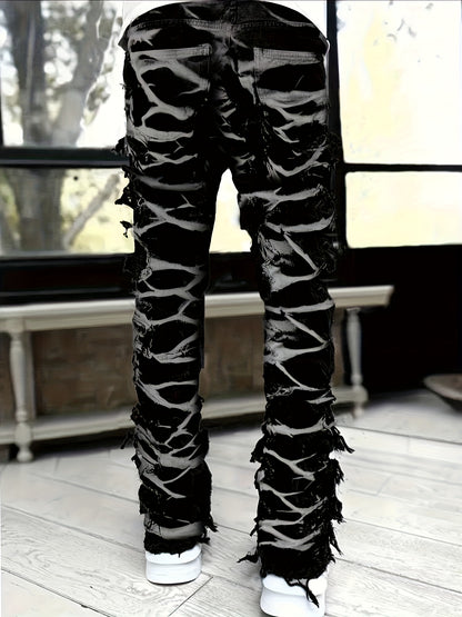 Men'S Star Print Fashion Layered Tassel Jeans