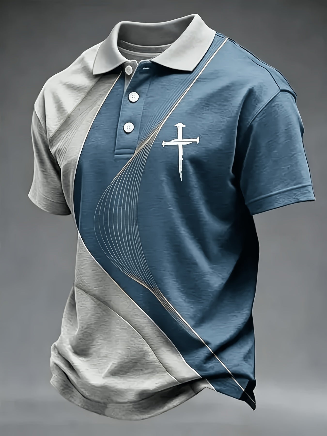 Men's Peacock Blue Polyester Printed Short-Sleeve Shirt - product view 7