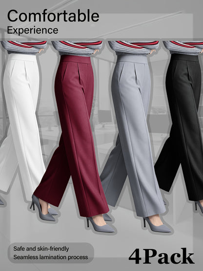 4 Pack, Dress Pants for Women Women'S High Waisted Wide Leg Business Casual Trousers with Pockets, Stretchy Comfortable Work Pants for Office, Commute, Daily Wear, Skin-Friendly Seamless Ladies Straight Leg Pa 4-Way Stretch Women'S Suit Pants