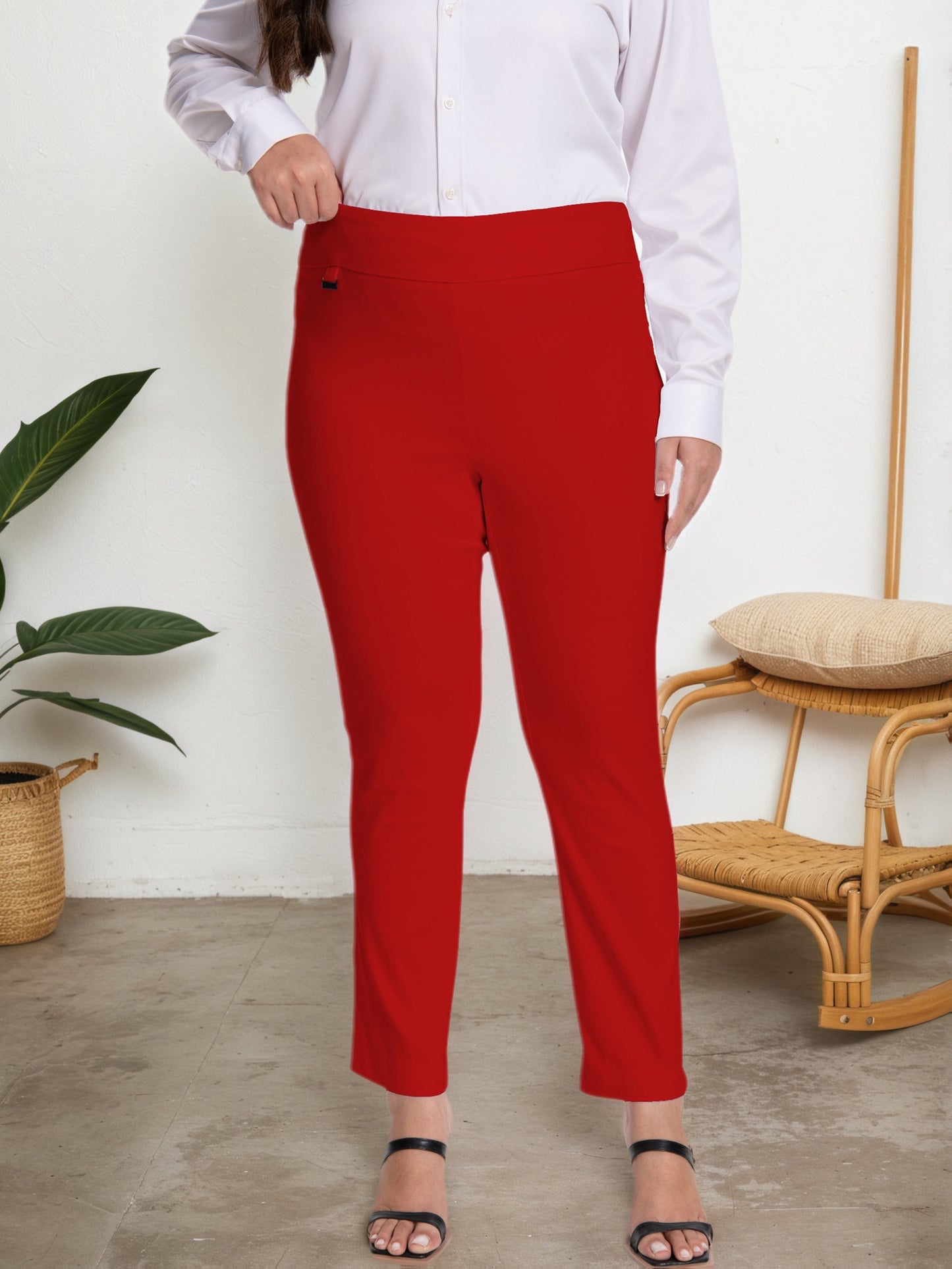 Plus Size - Plus Size - Women Pull on Pant with Silver During Super Stretch Soft Millennium Fabric to Work Ankle Pant