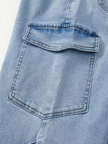 Women'S Plus Size Denim Clothing Curved Bow Side Pocket Straight Trousers