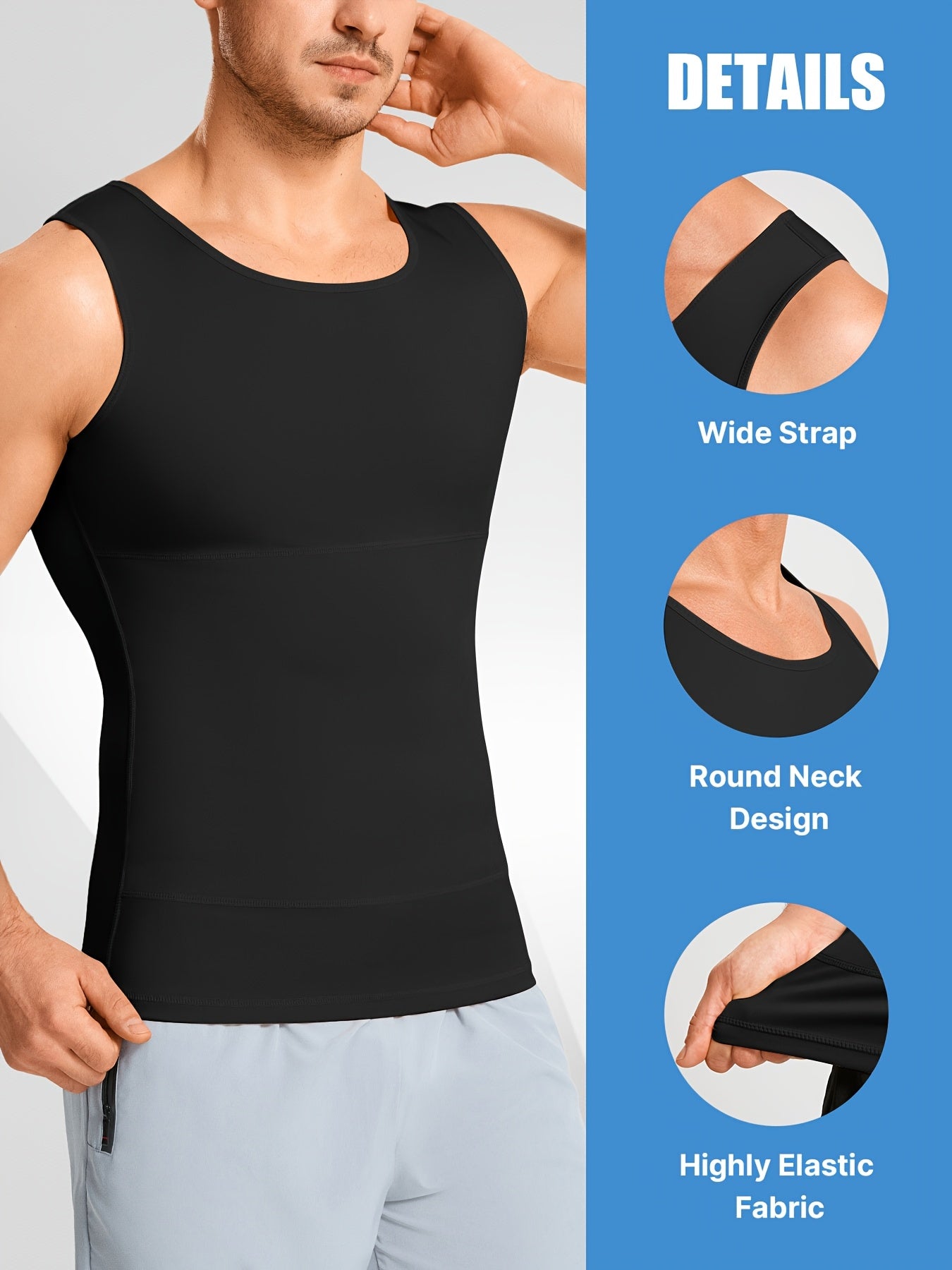 (Set of 2) Men'S Shaping Compression Vest - Designed for Tummy Control, Sweat Absorption, Breathability, Quick-Drying, Four-Way Stretch, Sleeveless, Undershirt, Fitness, Abdominal Support. (Same Style Single Item SPU999137175), Sweat-Resistant