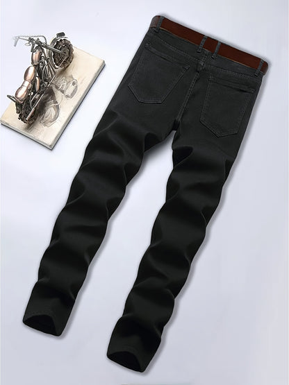 3-pack Trendy Men'S Retro Solid Color Jeans, Slim Fit Stretch Jeans, High Street Casual Style, Suitable For All Seasons
