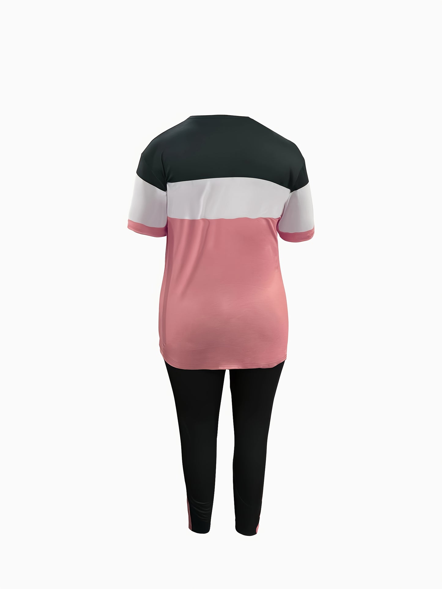 Women's Casual Two-Piece Outfit "BLESSED" Letter Print Color-Block T-Shirt And Pocket Pants Set