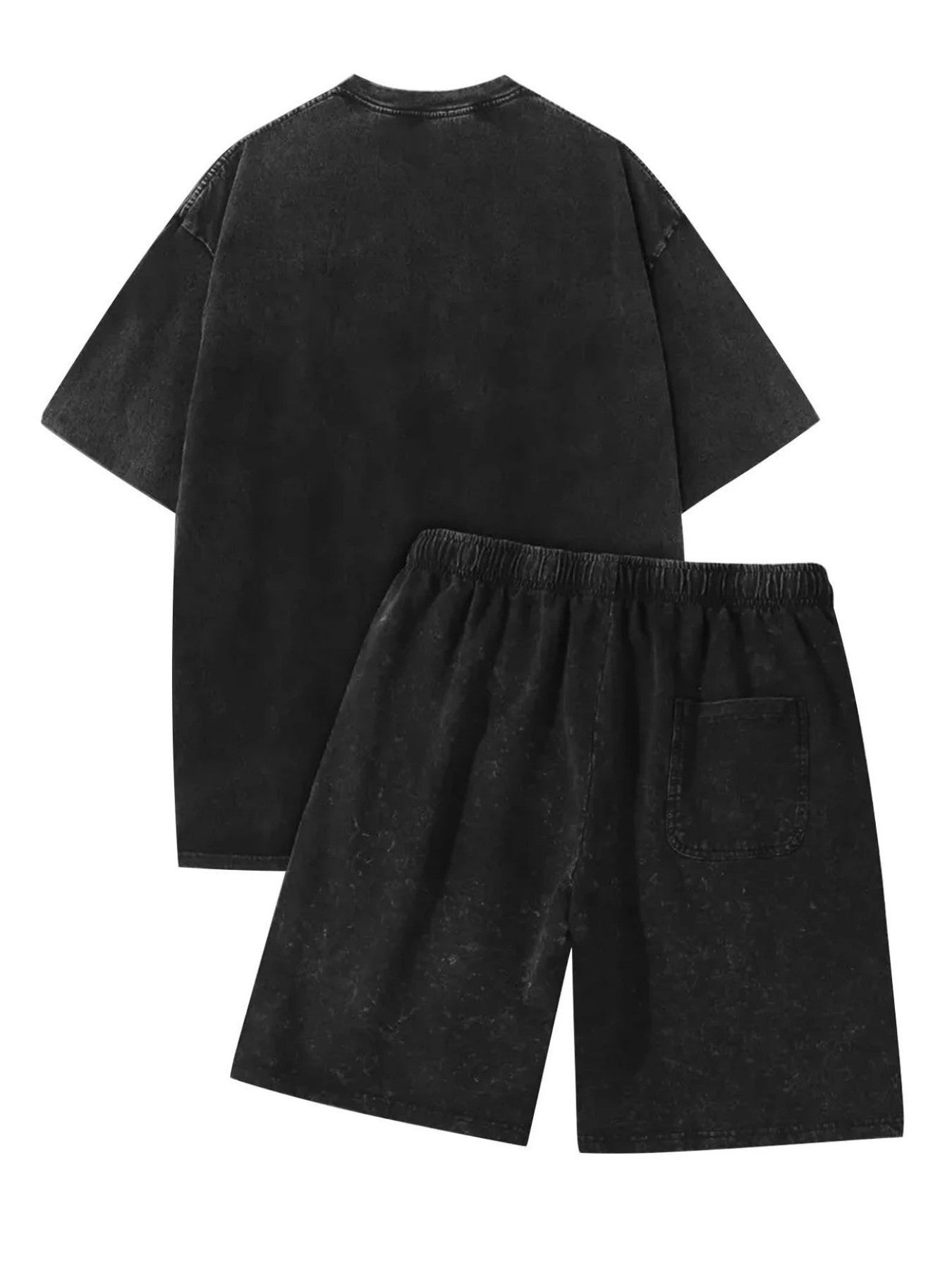 Men's Fashion Washing Process Retro Fried Snowflake Short-sleeved Shorts Set, Trend Printing, Casual and Comfortable