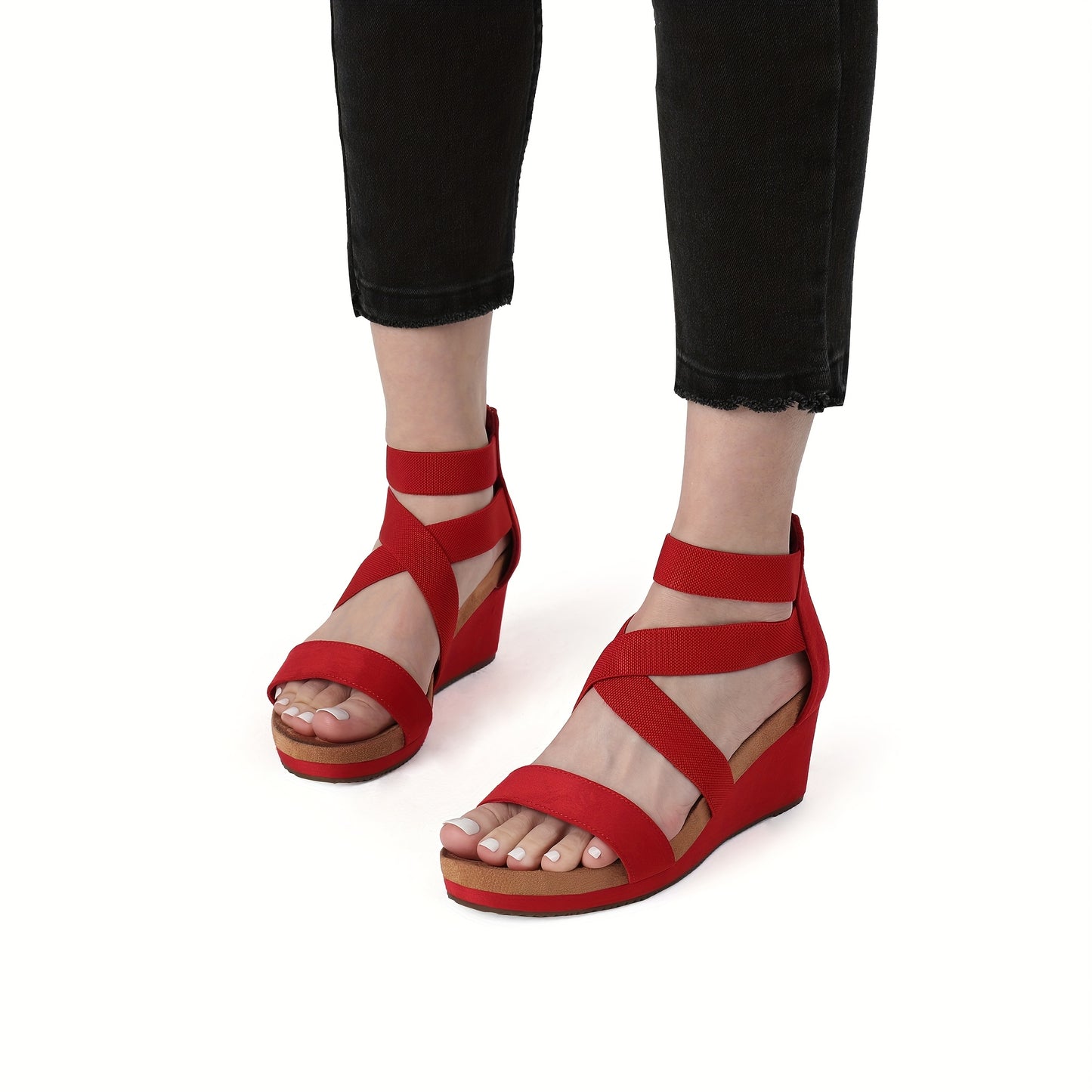Womens Elastic Ankle Strap Open Toe Platform Stylish and Comfortable and Fashion Wedge Sandal Fashion Outdoor Shoes Quick On and Off Suitable for Different Occasions, Women Shoes