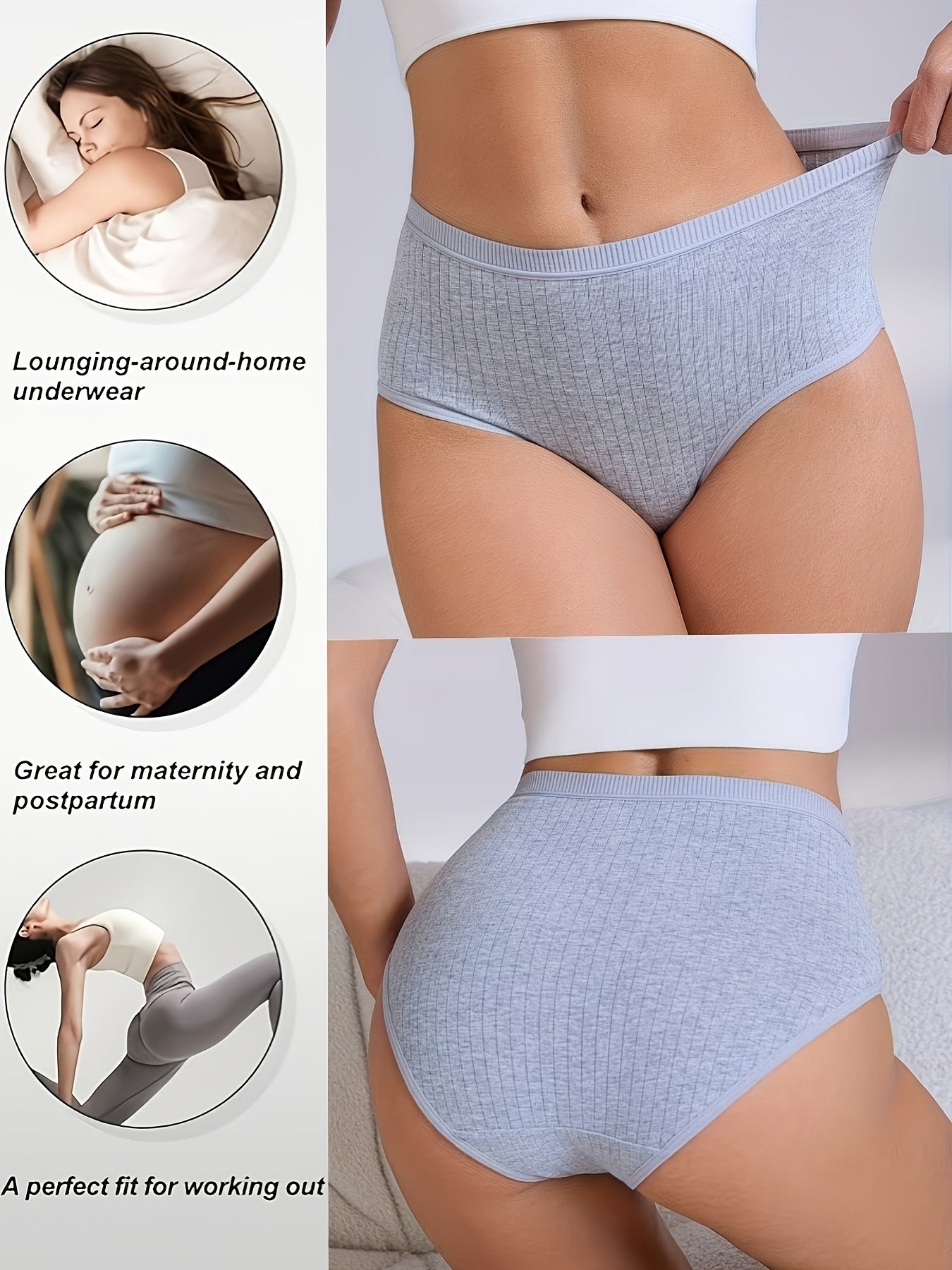 6pcs, Ribbed Underwear, Random Color, Women's Comfortable Breathable Triangle Panties, Soft And Simple Mid-Waist Thong, Maternity Clothes Women