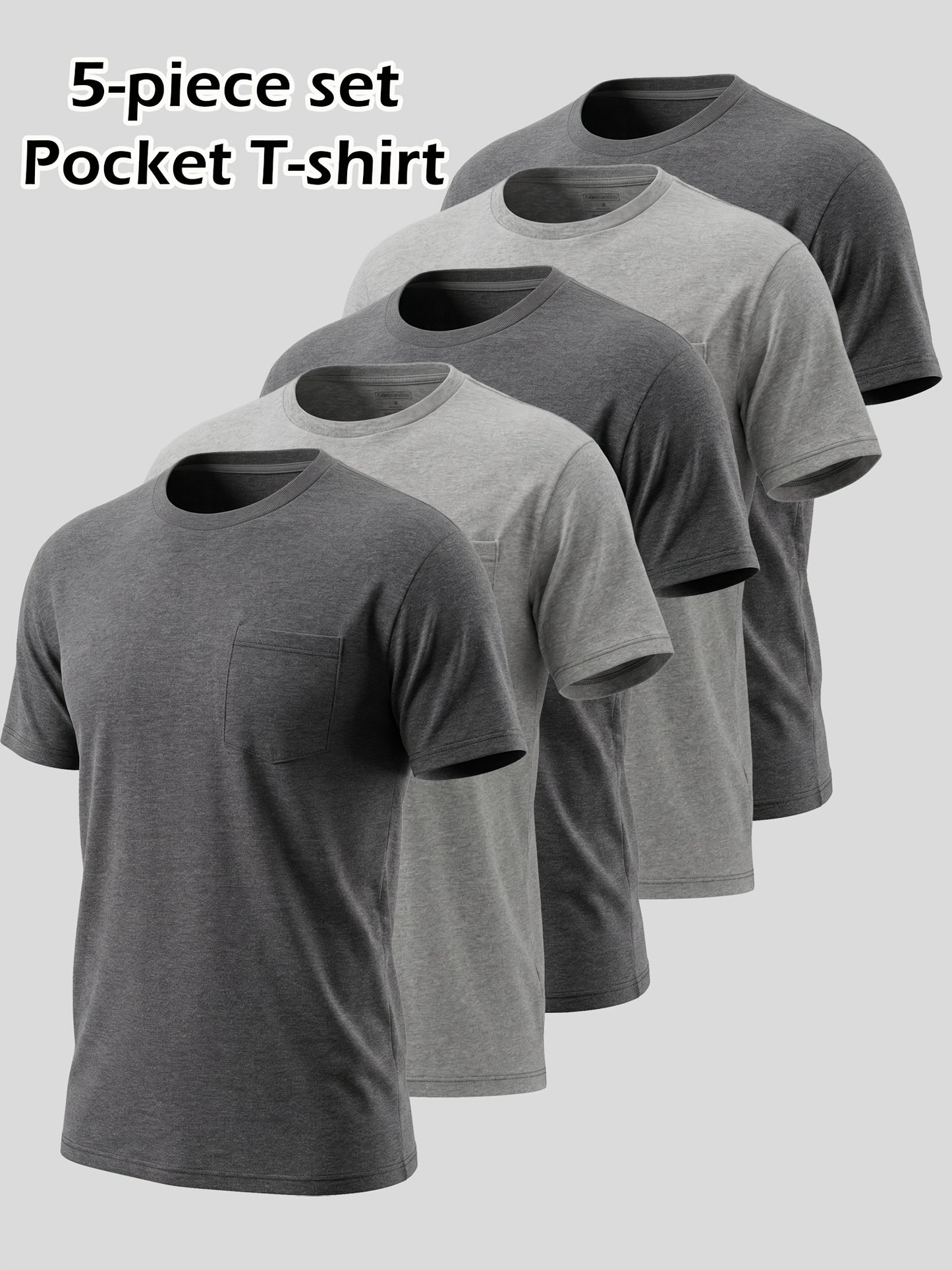 5pcs Men Unisex 100 Cotton Pocket T Shirts Short Sleeve Crew Neck Loose Fit Solid - product view 15