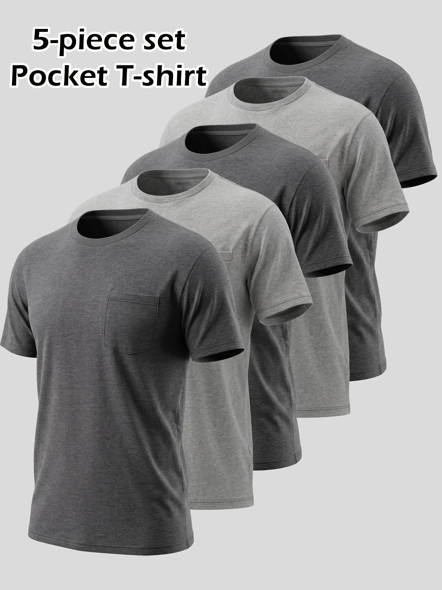 5pcs Men Unisex 100 Cotton Pocket T Shirts Short Sleeve Crew Neck Loose Fit Solid - product view 15