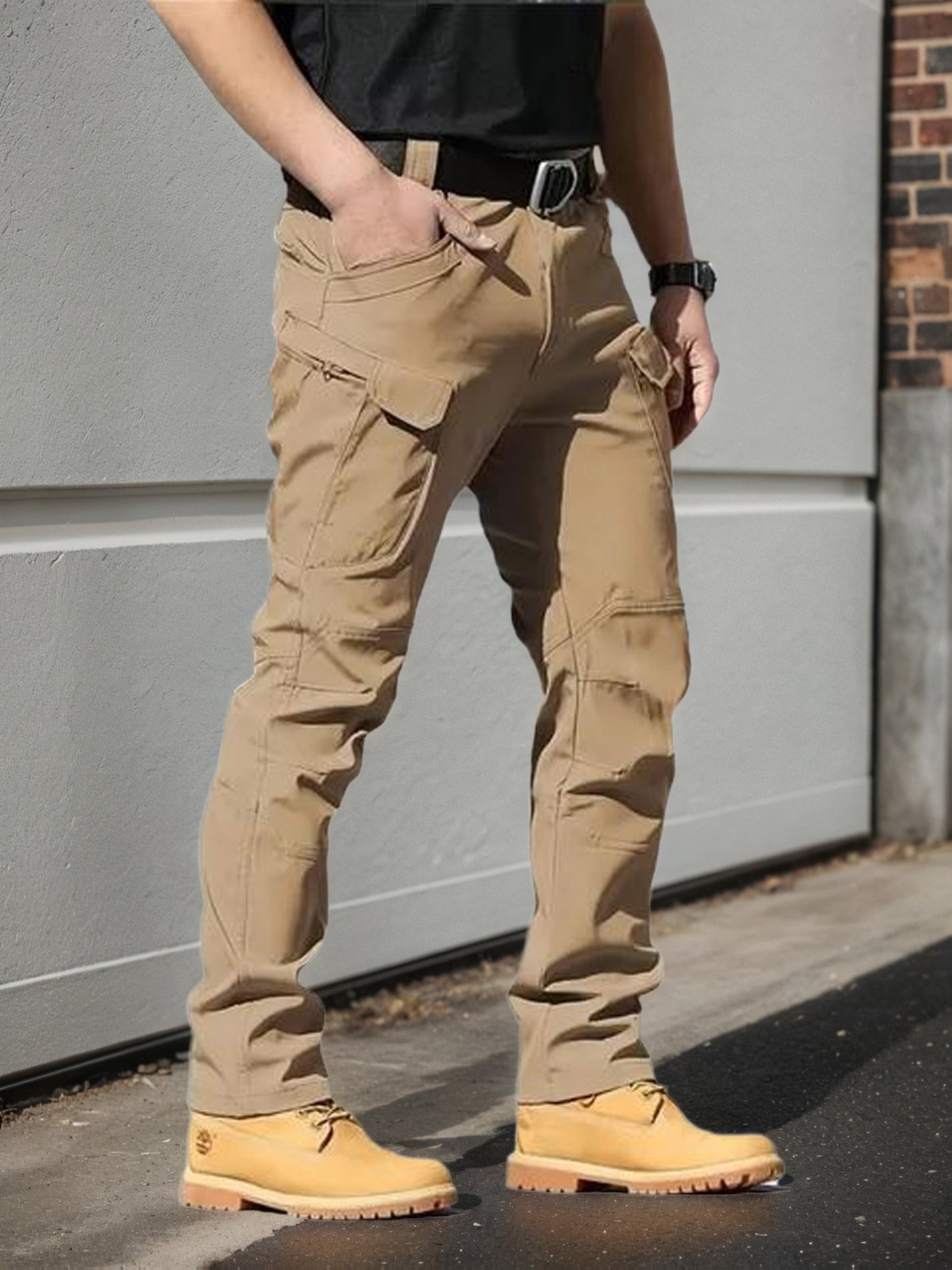2pcs, Men's Lightweight Tear-resistant Work Hiking Pants with 9 Pockets | Elastic Waist, Non-Elastic Fabric, Solid Color, Ideal for Outdoor Activities Such as Mountaineering, Rock Climbing, Camping, Fishing, Hunting