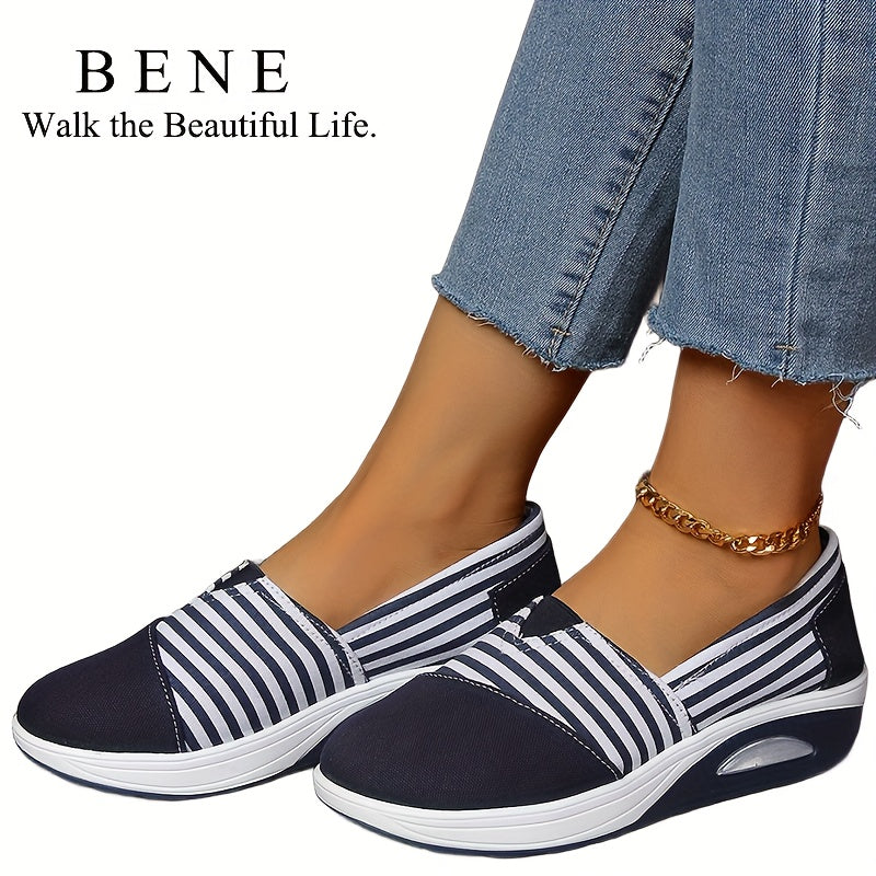 [Striped|Lightweight] Lightweight Low Top Women'S Casual Fashion Sneakers | Striped Fabric Upper, Sole, And Comfort Insole | for All-Season, Women Shoes