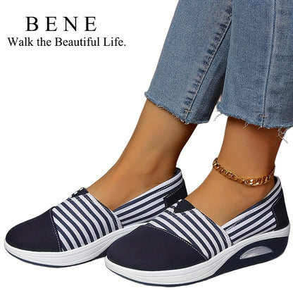 [Striped|Lightweight] Lightweight Low Top Women'S Casual Fashion Sneakers | Striped Fabric Upper, Sole, And Comfort Insole | for All-Season, Women Shoes