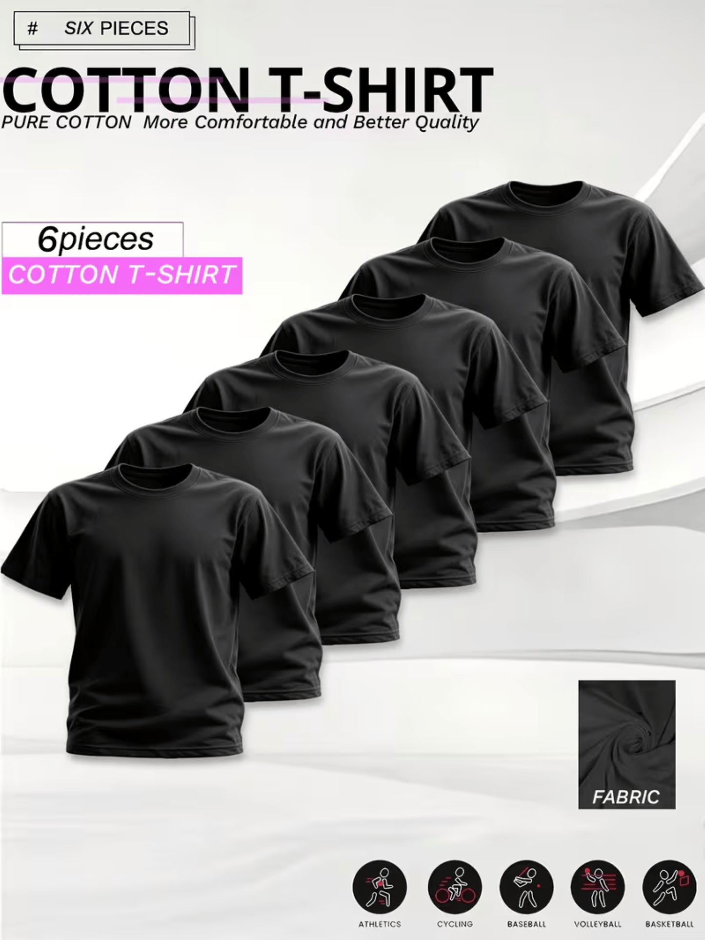 6 Pieces of Unisex Round Neck Cotton T-shirt Basic, Soft, Comfortable And Breathable, Essential for Sports Exercise And Fitness, Daily Casual Trend Wear, Suitable for Summer And Autumn, Local Warehouse Delivery