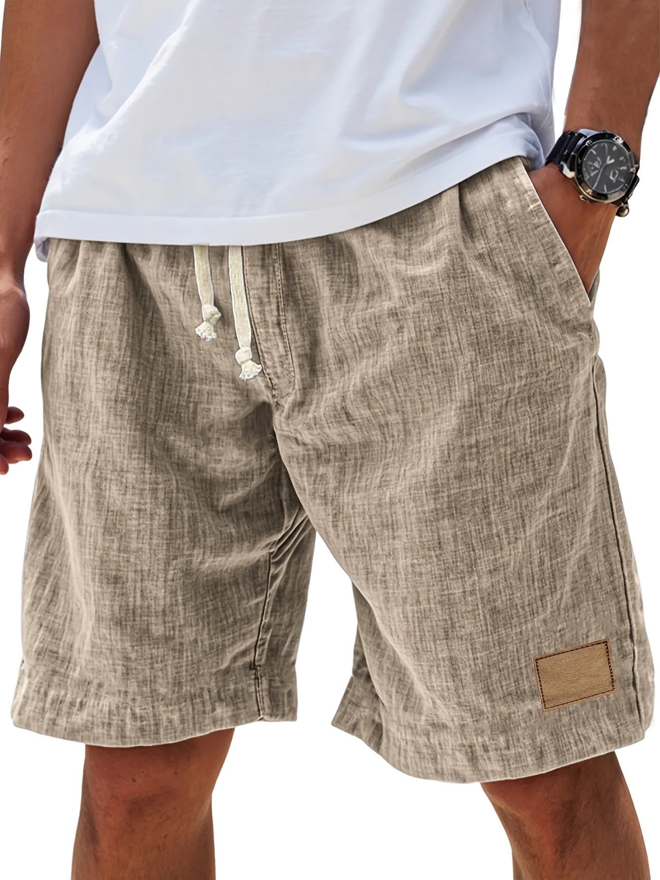 Men'S Summer Casual Knee Length Shorts, Lightweight Breathable Drawstring Shorts for Daily Wear And Beach