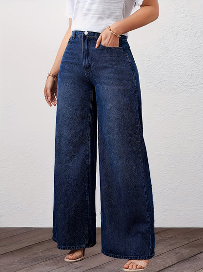 European and American Women's Jeans, High-Waisted Loose Wide-Leg Pants, Versatile Fashionable Blue All-Season Denim Trousers, Women's Jeans and Clothing