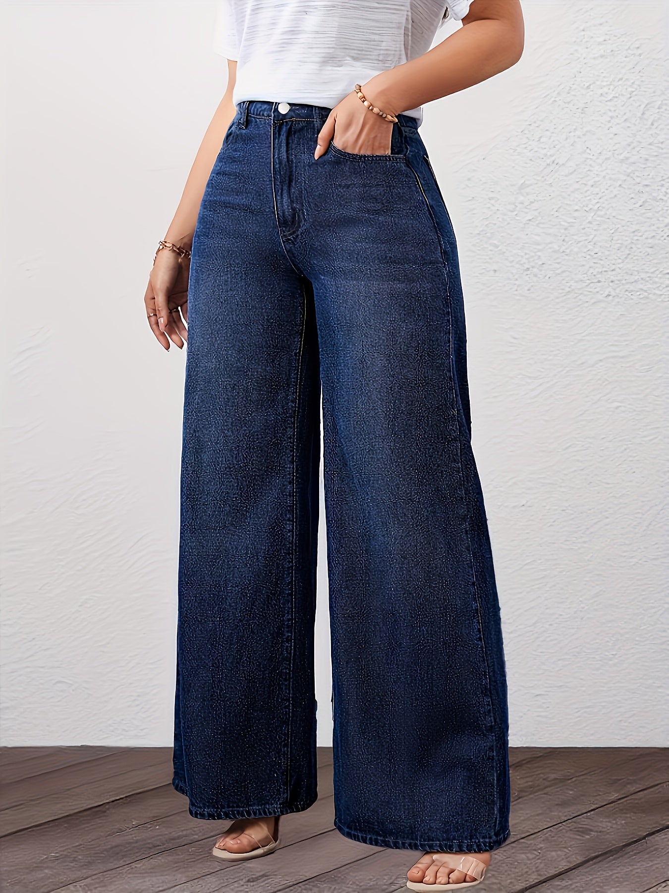 European and American Women's Jeans, High-Waisted Loose Wide-Leg Pants, Versatile Fashionable Blue All-Season Denim Trousers, Women's Jeans and Clothing