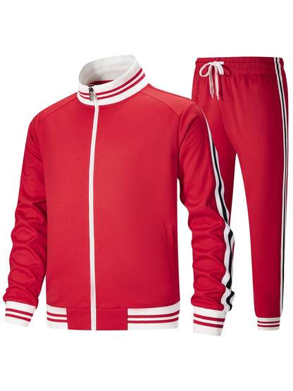Men Track Suits Sets Long Sleeve Full-zip Sweatsuit Active Jackets And Pants 2pcs Outfits