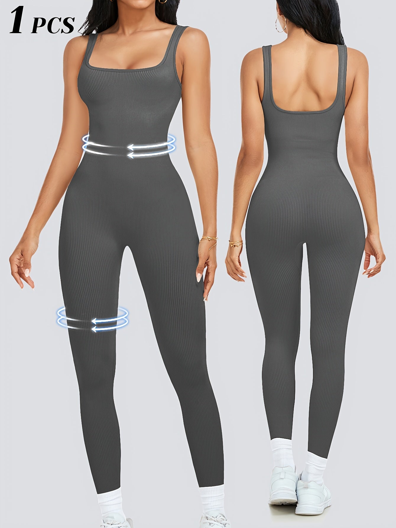1pc YEFECY Women'S Sleeveless Square Collar Jumpsuit | 90% Nylon and 10% Elastic Fabric, Comfortable Thick, Impervious, Washable, Reusable, Suitable for Any Event, Exercise, Fitness, Pilates, Running, Yoga