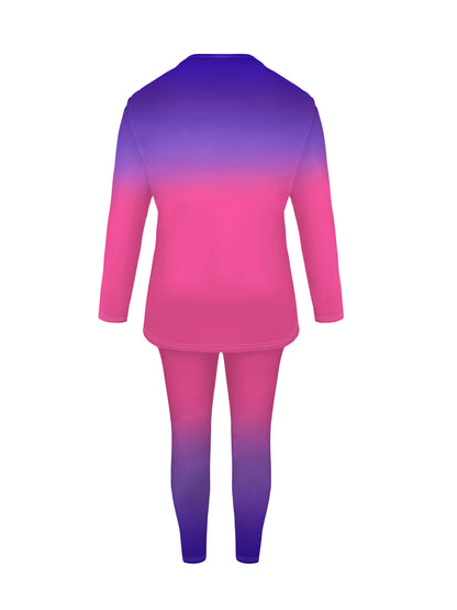Plus Size, Ladies Casual Gradient Color Suit, Long Sleeved Pants Butterfly Print, Pants with Pockets