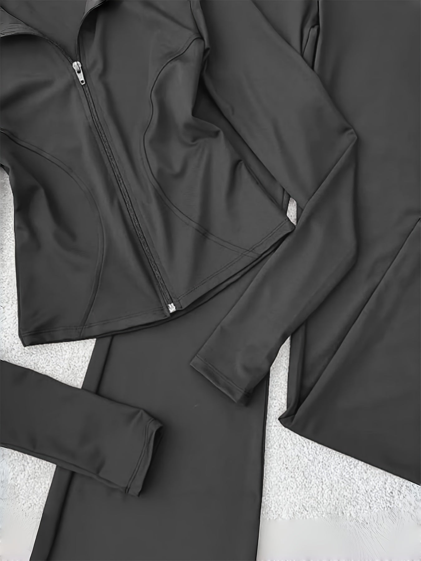 Zippered Long-sleeved Top with Flared Pants Set - Fashionable And Elegant Women's Outfit for Daily Casual Wear, And S. Available In Black, Gray And Beige Colors. Women's Tight Casual Outdoor Attire.