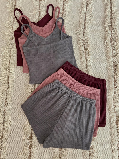 6pcs Chic Waffle Texture Loungewear Set - Versatile Mix & Match Outfits for Women