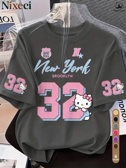 Nixeci Women'S T-Shirt Sanrio T-Shirt Independence Day American Patriotic Style Women'S T-Shirt Women'S T-Shirt Printed Round Neck T-Shirt, Summer Casual Vacation Women'S Short Sleeve Tops, Women'S Retro Shirts, Multi-C