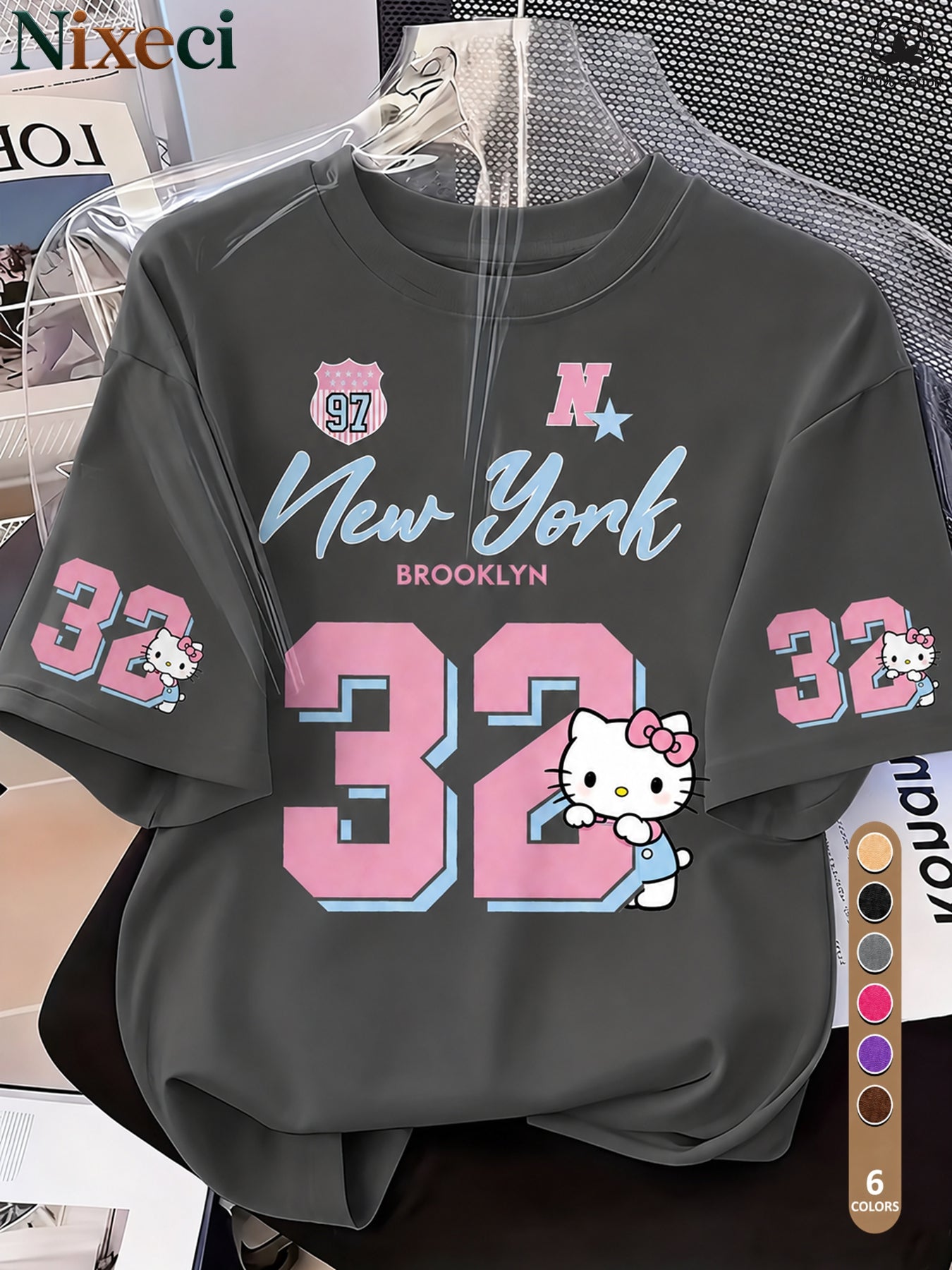Nixeci Women'S T-Shirt Sanrio T-Shirt Independence Day American Patriotic Style Women'S T-Shirt Women'S T-Shirt Printed Round Neck T-Shirt, Summer Casual Vacation Women'S Short Sleeve Tops, Women'S Retro Shirts, Multi-C