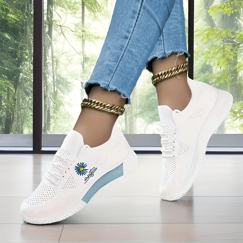 2026 New Spring/Summer Women's Sneakers - 2026 Spring Women's Shoes, Breathable and Lightweight Sneakers for Women - Stylish White and Pink Casual Running Shoes with Floral Embroidery - Durable Outdoor Hiking Shoes with Soft Fabric Lining