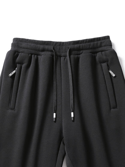2pcs Winter Men's Warm Lamb's Fleece Casual Pants, Loose-Fit Essential for Home and Daily Wear, Simple Fleece-Lined Casual Pants with Elastic Waistband, Hidden Zipper Pocket Design, Cuffed Hem for Warmth, Loose and Long Fit. Simple and Versatile