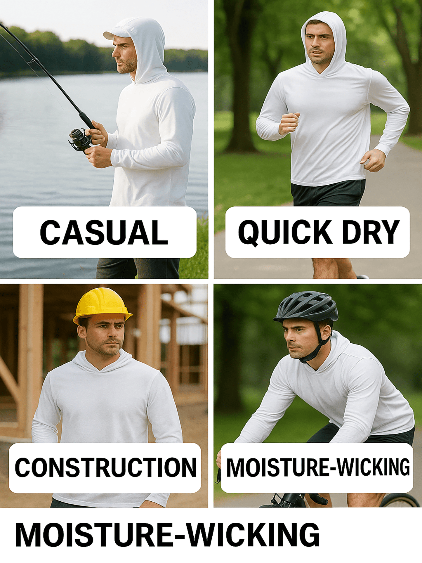 2 PACK Quick-Dry Long Sleeve with Hood Shirt – SPF 70+ Sun Protection, Lightweight & Breathable, Moisture-Wicking Outdoor Performance Top for Hiking, Fishing, Running, Beach