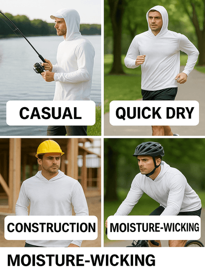 2 PACK Quick-Dry Long Sleeve with Hood Shirt – SPF 70+ Sun Protection, Lightweight & Breathable, Moisture-Wicking Outdoor Performance Top for Hiking, Fishing, Running, Beach