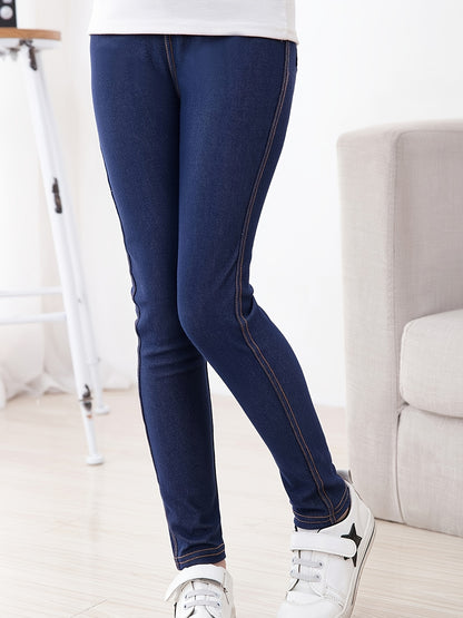 Stylish Girls' And Boys' Imitation Denim Leggings - Soft, Stretchy Cropped Pants with Pockets, Comfortable Casual Attire for Spring/Summer/Fall, Perfect Gift Idea, Perfect for Outdoor