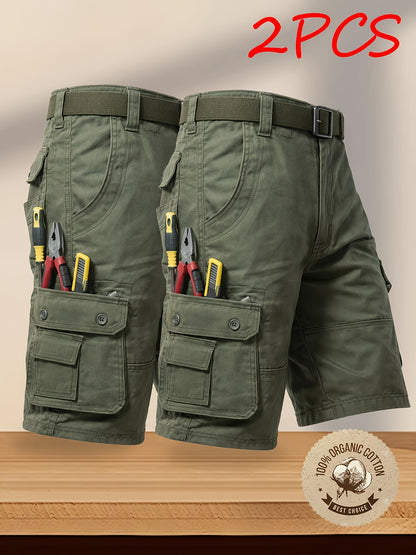 2-Pack Men'S New Multi-Pocket Work Shorts, 100% Pure Skin-Friendly And Breathable Fabric, Running, Travel, And Hiking Shorts, Wrinkle-Resistant And Durable Shorts