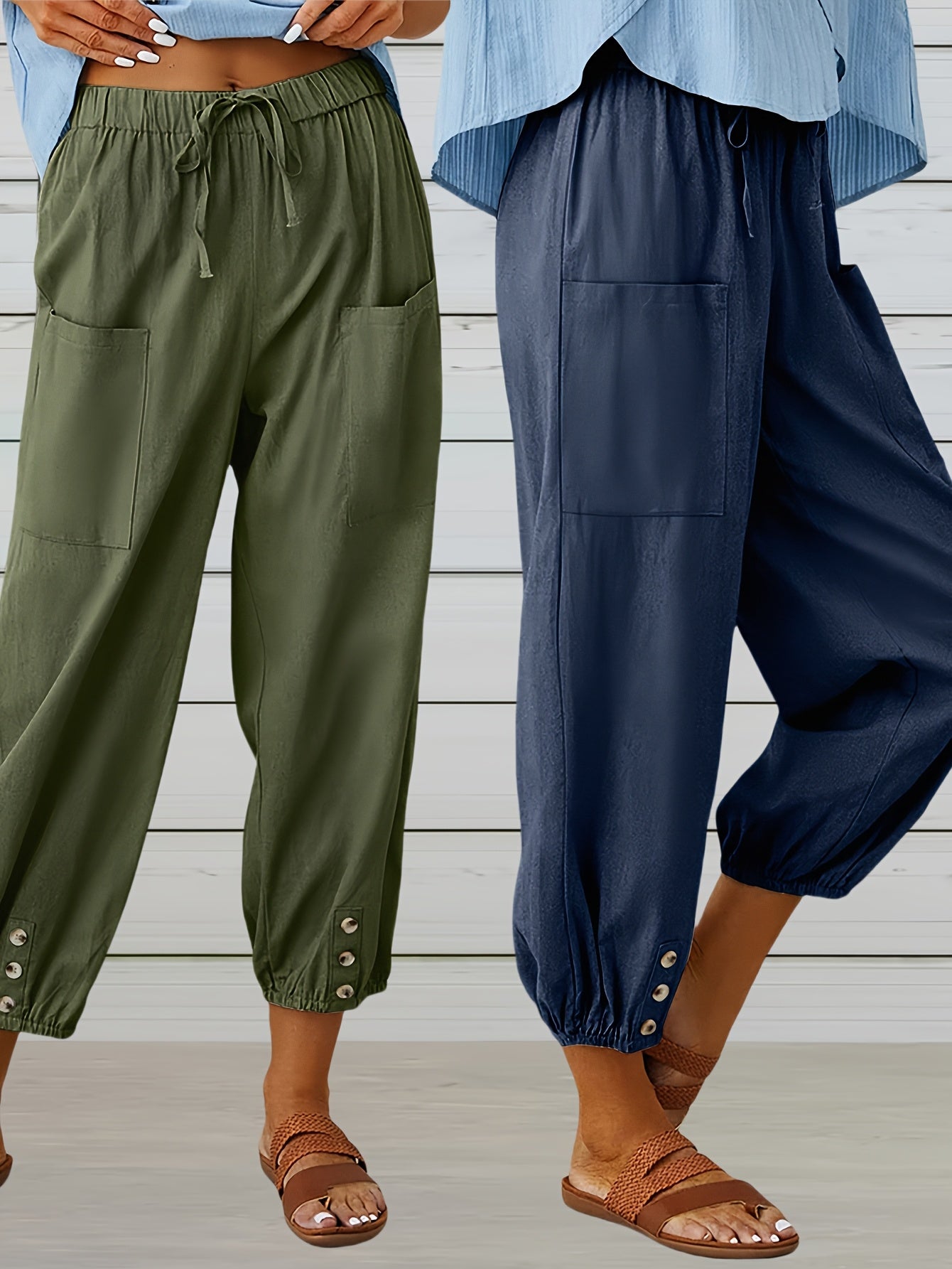 3pcs Spring Summer Autumn Women Thin High-waist Elastic Comfortable Loose Pants, False Button Leg Yoga Pants, Fashion Casual Pants
