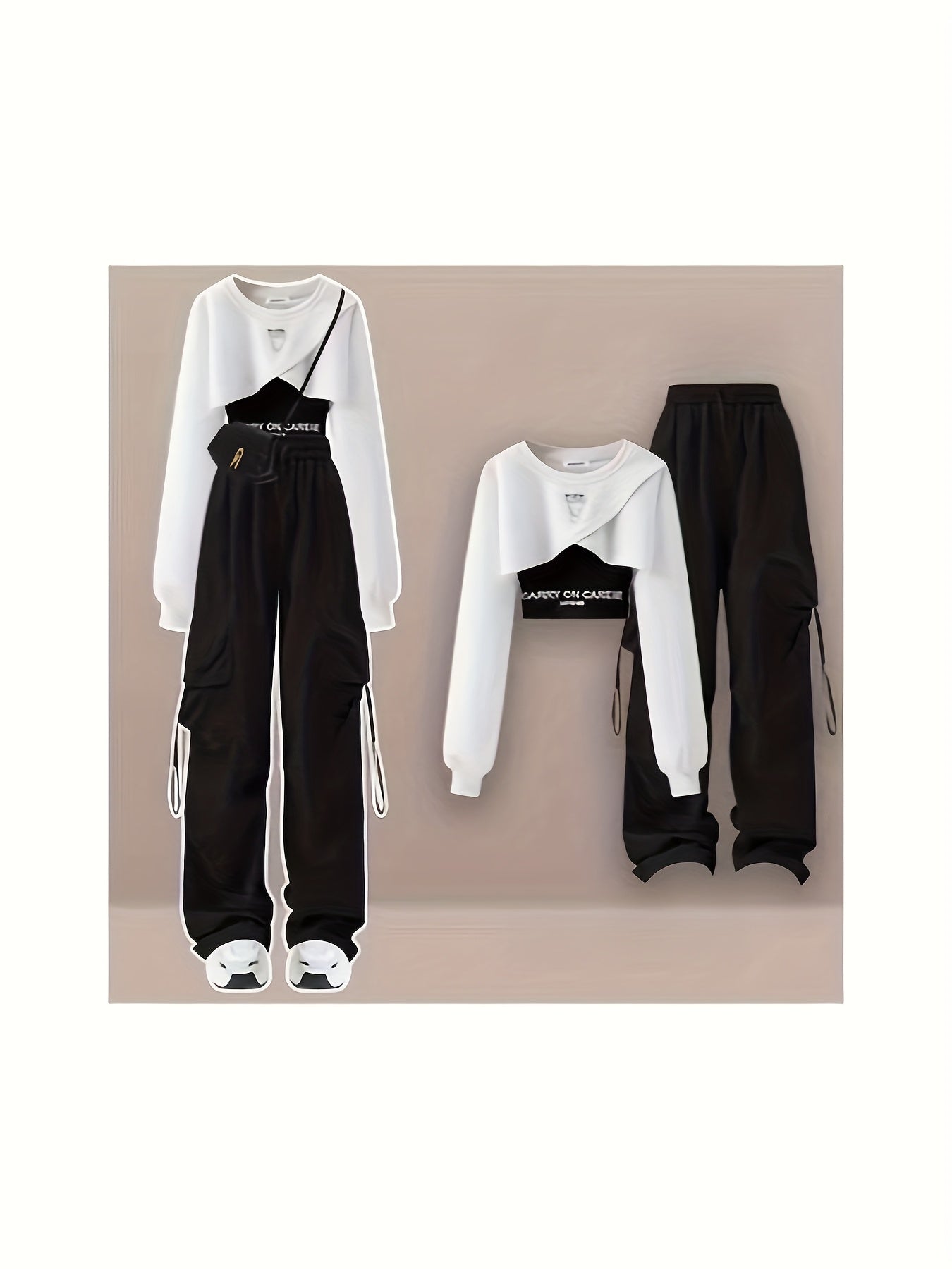 Viral Y2K 3pcs Ensemble | Cropped Hoodie, Cargo Pants, And Tank Top for Women - 2024 American Street Fashion