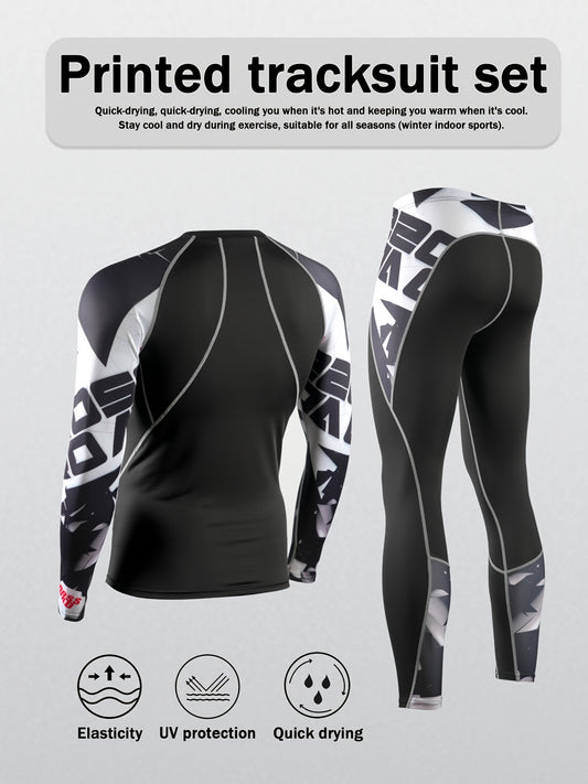 2pcs Men's Sports Compression Long-sleeve And Long Pants Suit, Breathable, Skin-friendly, Soft, Suitable for Outdoor Leisure Sports And Fitness And Other Items, Suitable for All Seasons, Comfortable, Lightweight And Close to The Body Sportswear