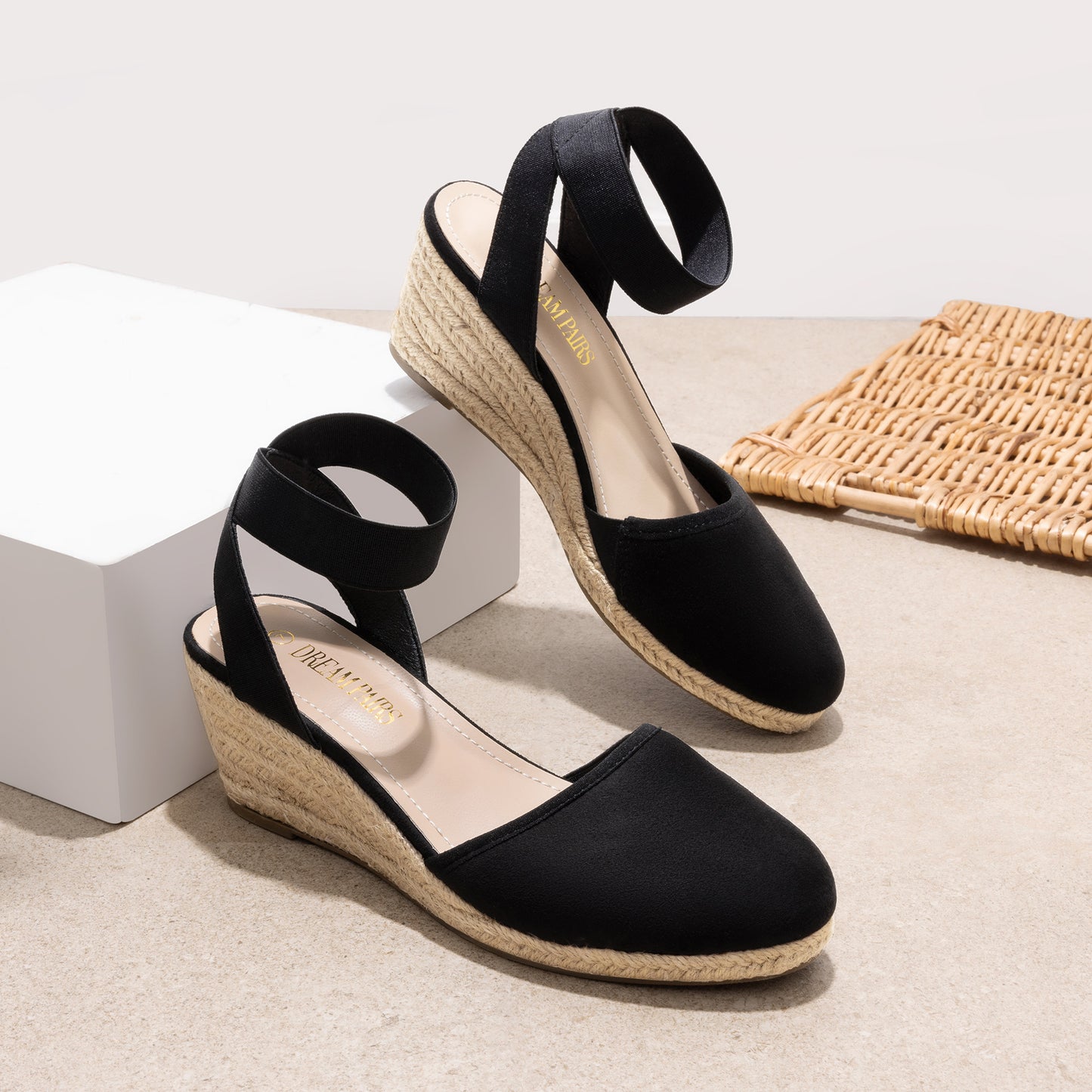 Women's Elastic Ankle Strap Espadrilles Wedge Sandals Closed Toe Platform For Women Ankle Strap Casual Comfortable Wedge Sandals Breathable And Comfortable, Suitable For Spring, Summer And Fall