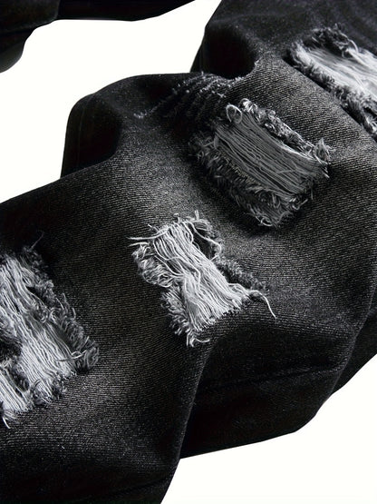 Men'S Black Distressed Denim Pants