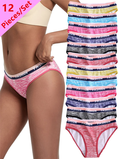 12pcs Women'S Camouflage Print Low Rise Panties - Comfortable, Breathable, Hip Lifting, Fabric, Low Rise Underwear | Camouflage Pattern Panties | Texture Panties