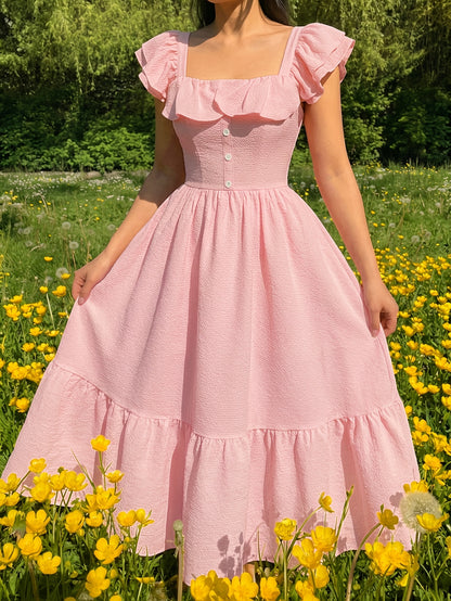 [Elegant Romantic Dress] Women's Spring/Summer Off-Shoulder Ruffled Waist Dress | Elegant Romantic Design, Showcasing Soft Temperament, Ideal for Dates, Outings And Daily Wear