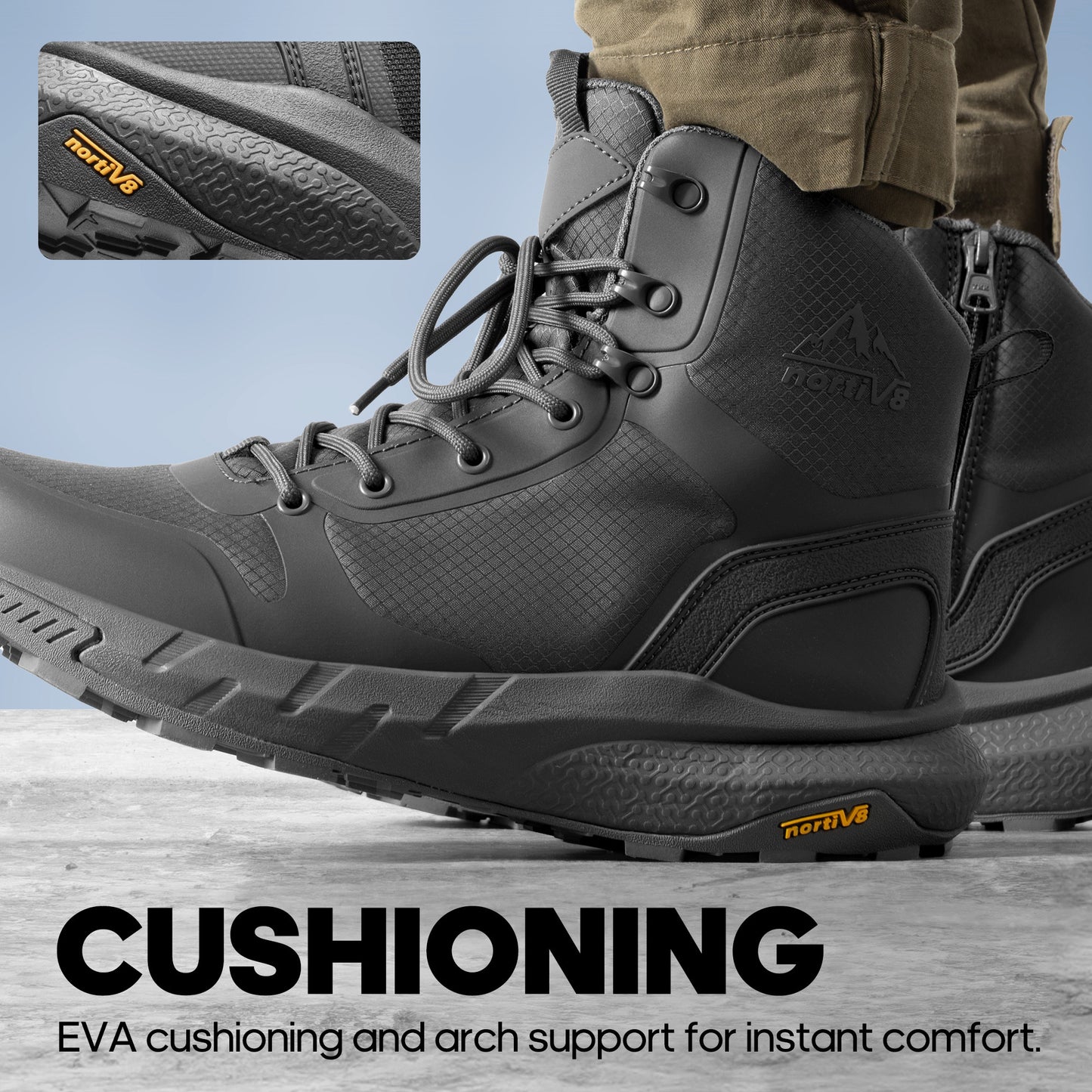 Men's Mid Tactical Boot Comfortable Waterproof Lightweight Boots with Zipper for Work All Day Non-Slip Outdoor Motorcycle Combat Boots