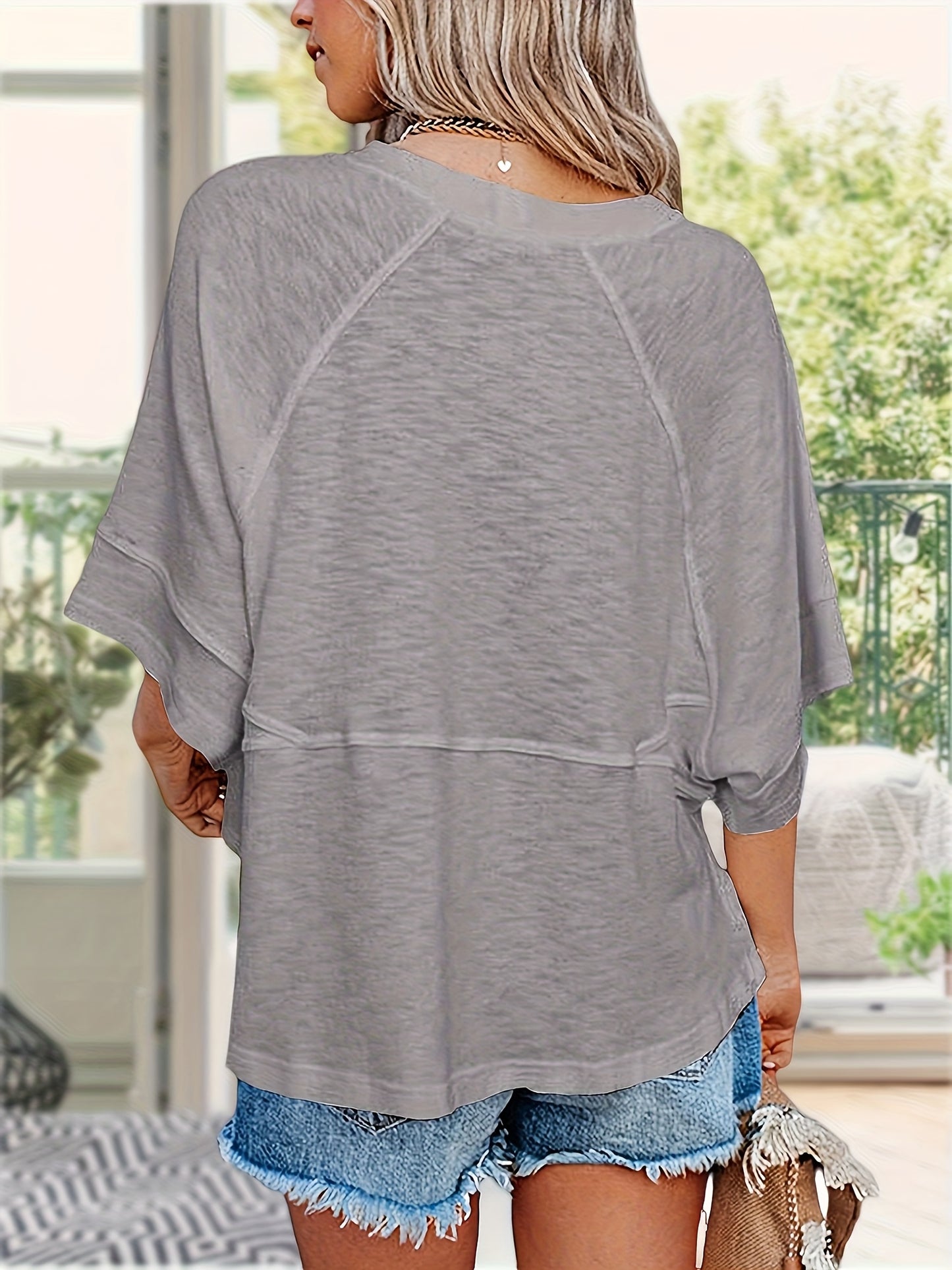 Women'S Summer Casual Crewneck Batwing Half Sleeve T-Shirts Solid Color Loose Fit Cute Basic Flowy Tops Tees Blouses
