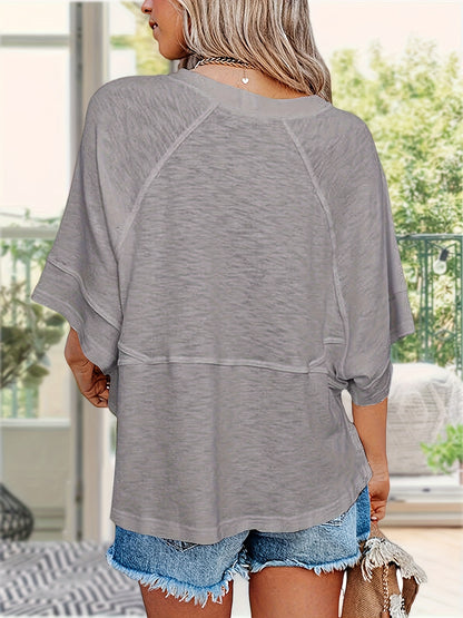 Women'S Summer Casual Crewneck Batwing Half Sleeve T-Shirts Solid Color Loose Fit Cute Basic Flowy Tops Tees Blouses
