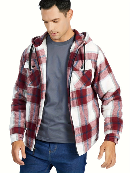 Men'S Zip-Up Hoodies with a Sherpa And Flannel Plaid Design
