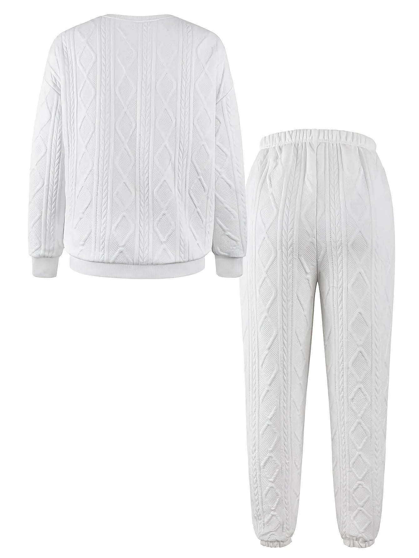Women'S Sweatshirt Ensemble for Autumn/Winter 2025 - Featuring a Solid Color, Cable Patchwork, Long Sleeve Crew Neck Top And Cuffed Pants in a Two-Piece Outfit, Including a Pullover And Sweater, Perfect for Christmas And Fall