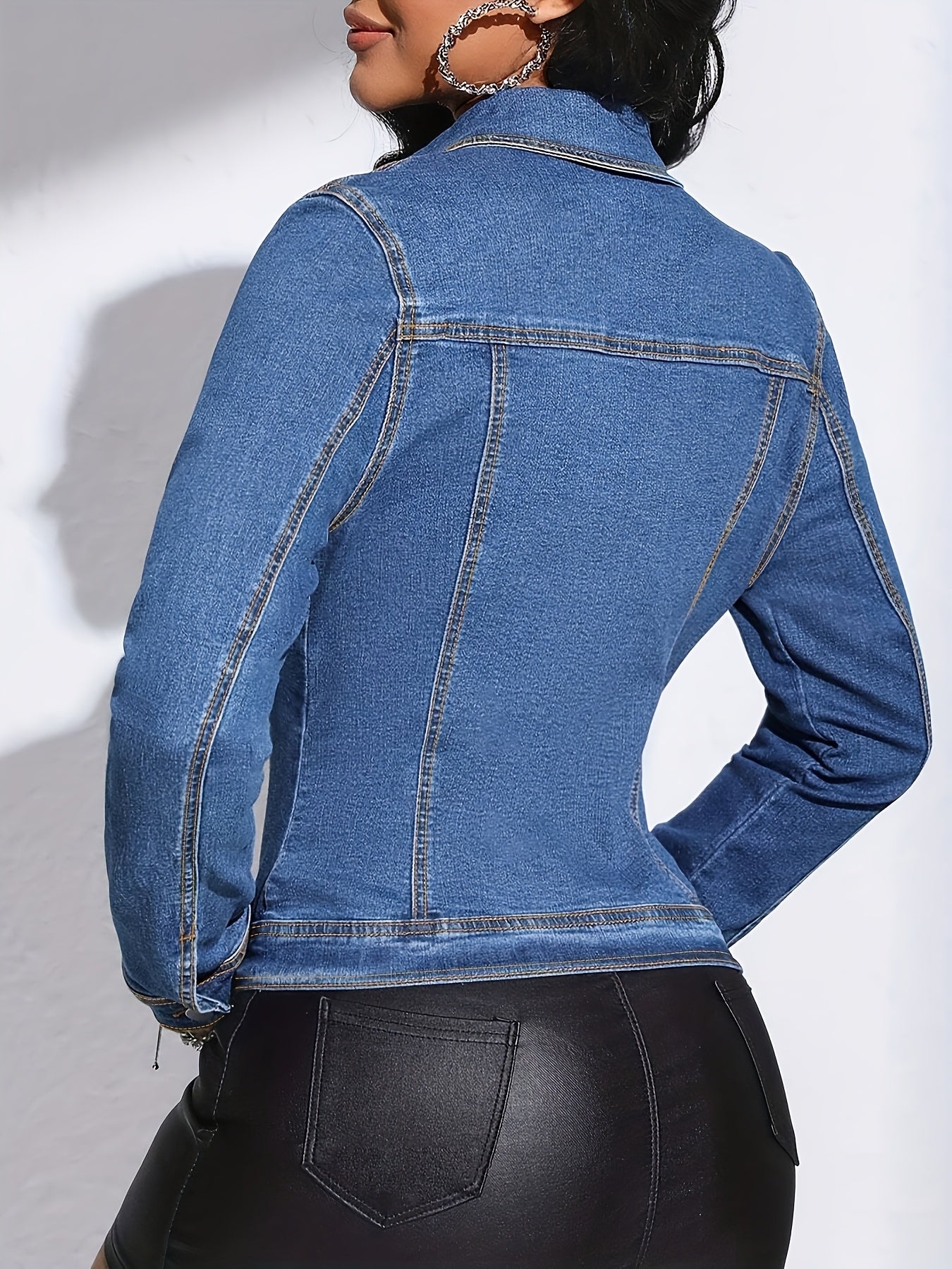 Women's Medium Blue Denim Slim-Fit Denim Jacket - product view 8