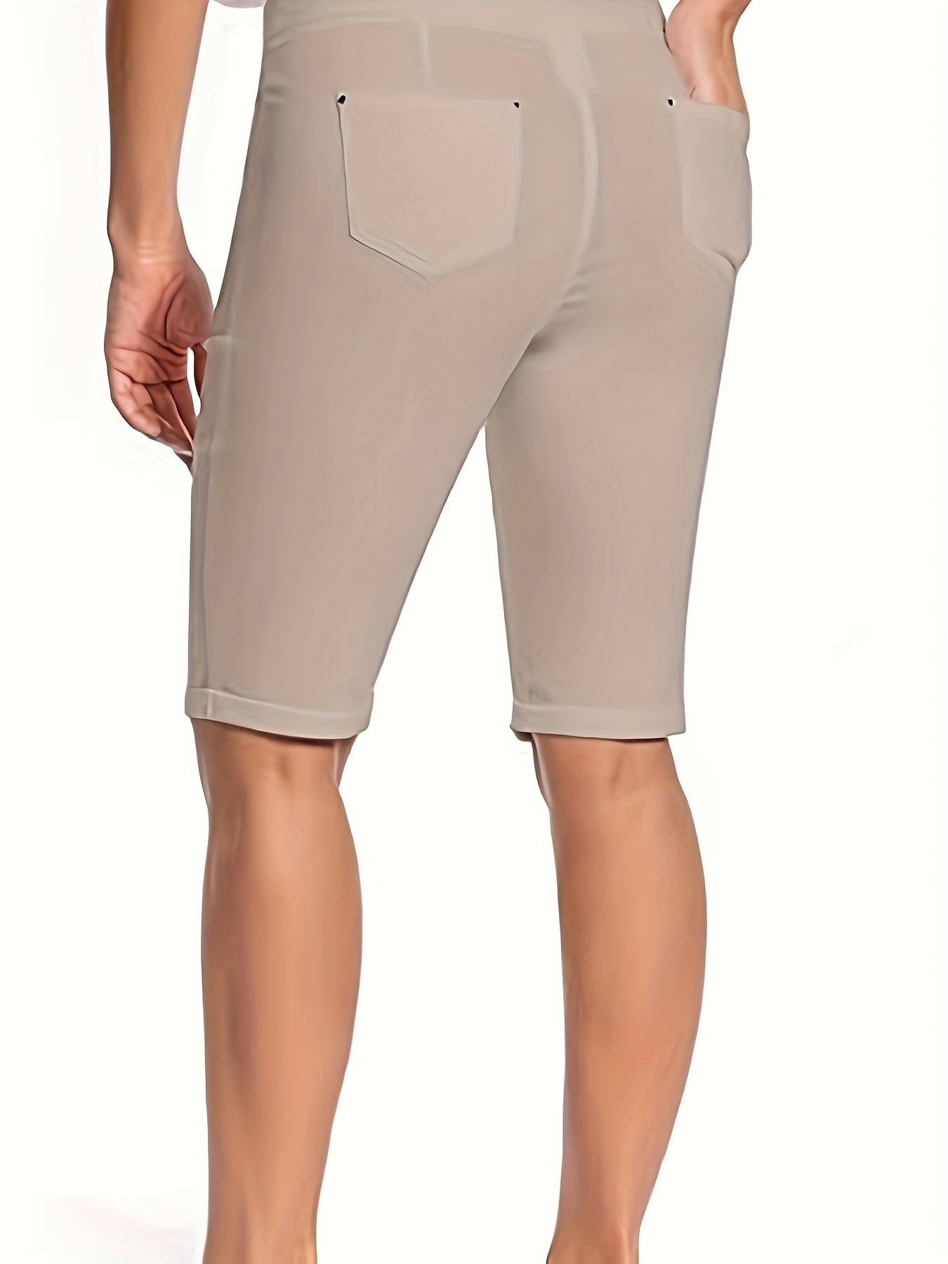 Women's Stretchy Pull On Bermuda Shorts High Waist Office to Vacation Pants, Non See Through Fabric, Machine Washable with 5 Pockets & Cuffed Hem for Everyday, Formal Events Elegant Casual All Season Shorts